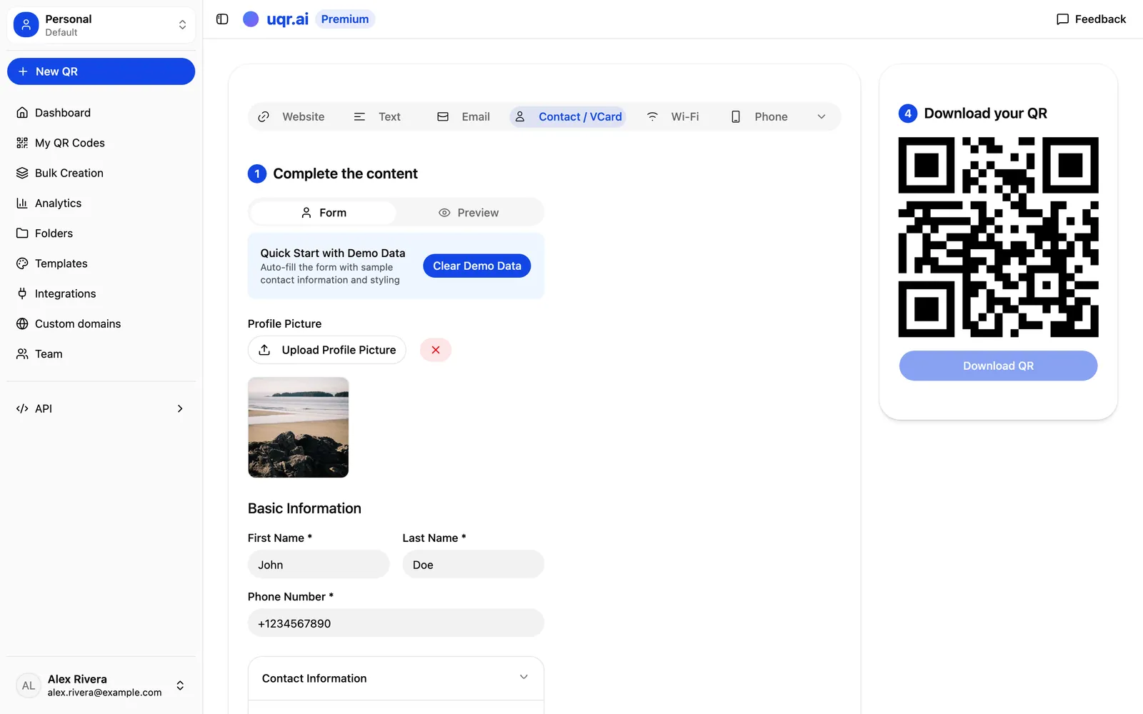 Creating a vCard digital business card QR code