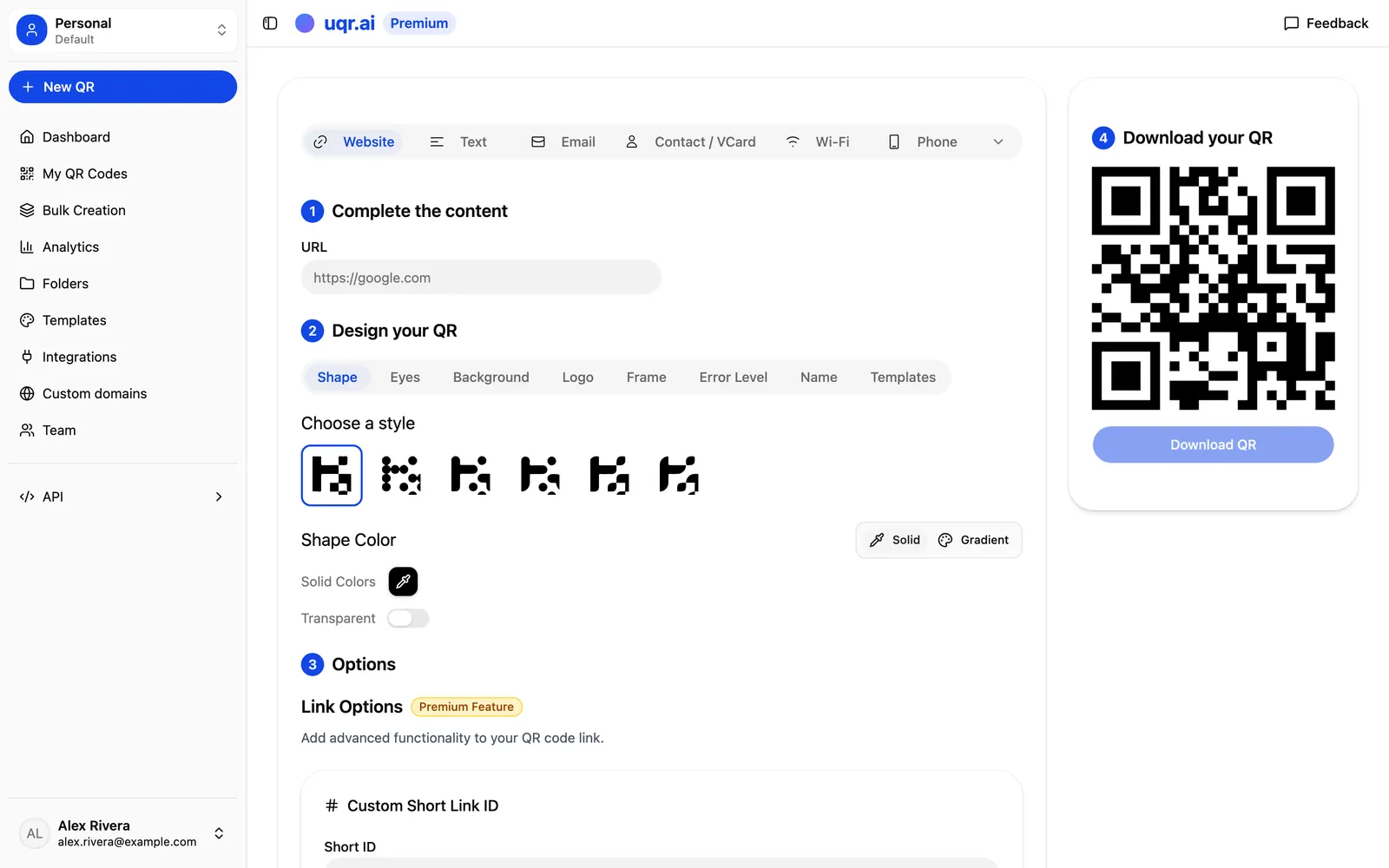 Choosing from 20+ QR code types in uqr.ai